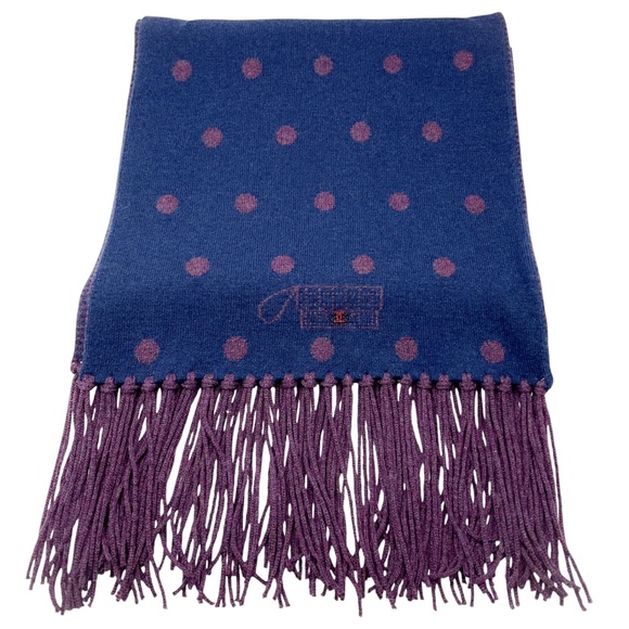 Chanel Blue / Purple 2008 Crystal CC Dot Pattern Fringe Cashmere Knit Scarf - Picture 3 of 12